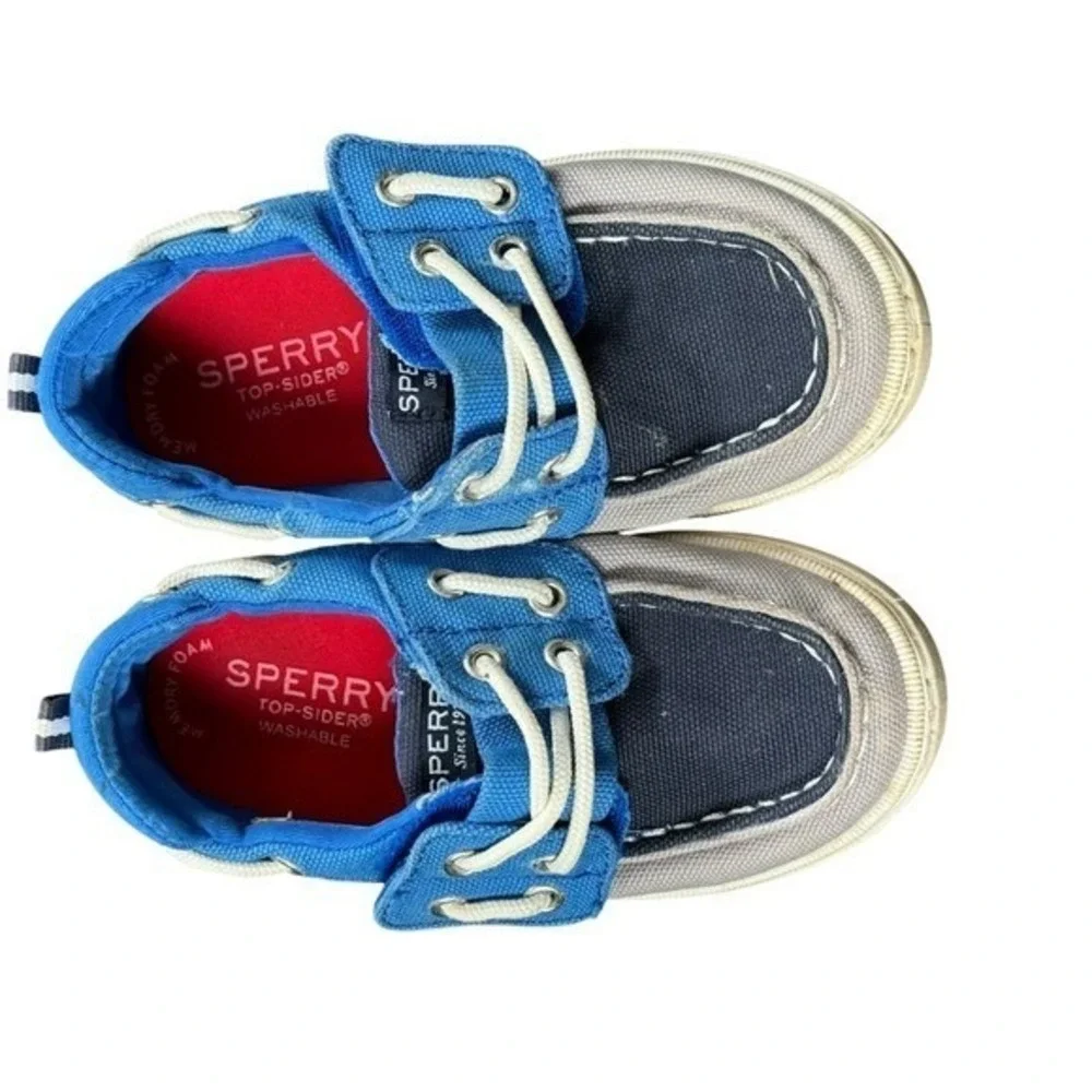 Sperry Toddler Boys 8M Blue Canvas Boat Shoes‎ Lace Up Preppy Coastal Casual